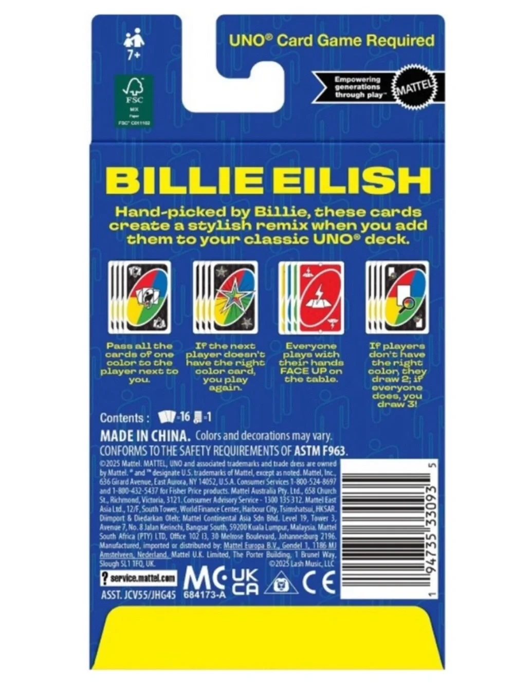 3 packs Billy Eilish Uno add on cards NEW